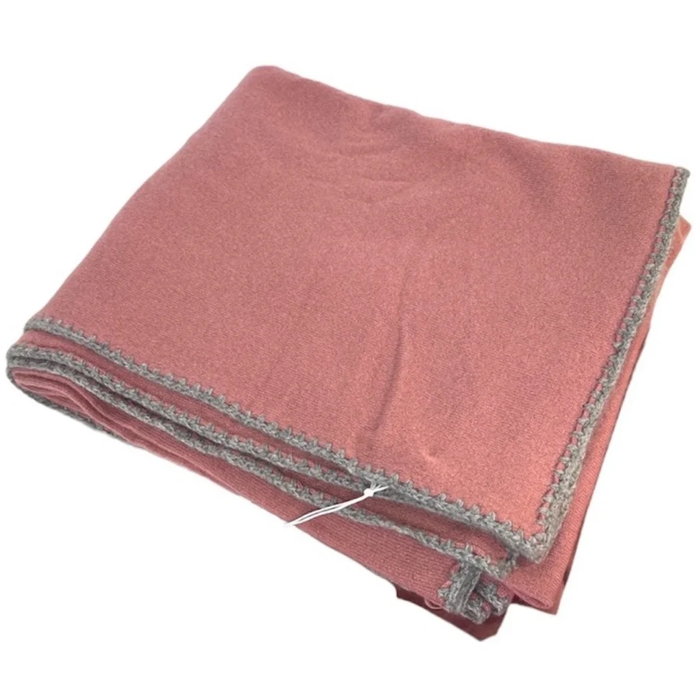 JOHNNY WAS Calme NEW 100% Cashmere Whipstitch Throw Blanket W Dust Bag Rose Pink